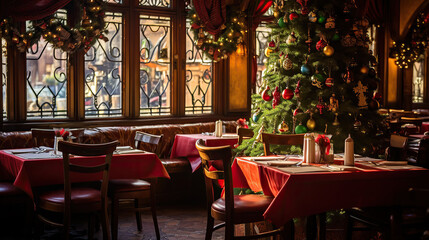 Fototapeta na wymiar Interior Photography of a Cozy Cafe During Winter Holidays