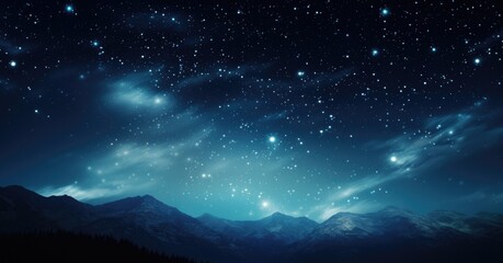 A night sky with stars above a mountain range