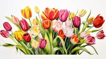 A painting of a bunch of tulips in a vase