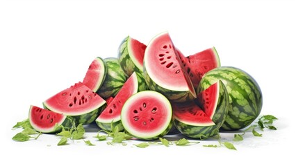 A pile of watermelon cut in half - obrazy, fototapety, plakaty