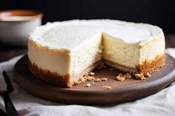 a cheesecake with missing slice