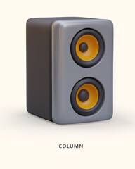 Obraz premium Realistic 3d music column. Music player and sound amplification device. Sound amplifier in rectangular shape. Vector illustration in gray and black colors
