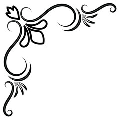 Thin line vintage corner. Medieval period of the Victorian dynasty. Fancy black monogram frame...
