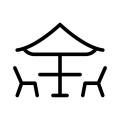 Cafe table with chairs and parasol icon. Street cafe icon. Outdoor dining restaurant © ariyantodeni