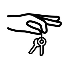 Hand holding the key icon in line style with editable stroke. Key icon in line style with editable stroke