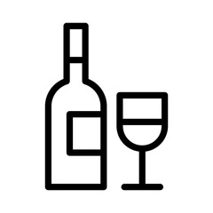 Liquor icon in line style. A wine bottle and a half-filled glass.