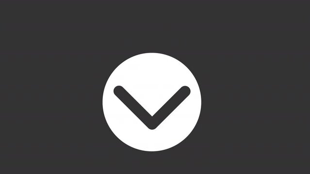 Animated down arrow white solid icon. Content navigation. Website direction button. Forward scroll. Looped HD footage with alpha channel transparency. UI silhouette symbol animation on dark space