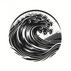 linocut print style simple logo wave 