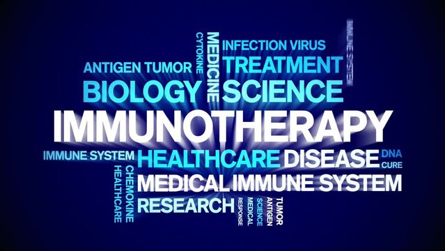 immunotherapy animated tag word cloud;text design animation kinetic typography seamless loop.