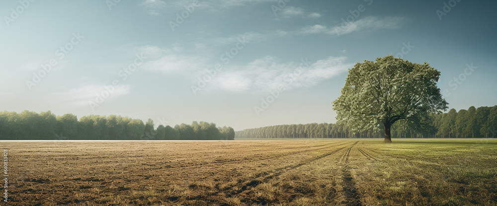 Poster a barren field with trees - generative ai