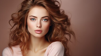 Portrait beautiful perfect woman with beautiful. and perfect skin, cosmetics, skincare, makeup, wellness concept with empty copy space for text background color studio