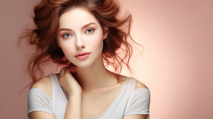 Naklejka premium Portrait beautiful perfect woman with beautiful. and perfect skin, cosmetics, skincare, makeup, wellness concept with empty copy space for text background color studio