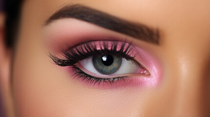 Obraz premium Eyeshadow applying makeup for eyes closeup. Female model - Generative AI
