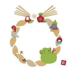 しめ縄の素材　辰の土鈴とお正月