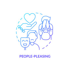 2D thin line gradient icon people pleasing concept, isolated vector, blue illustration representing codependent relationship.