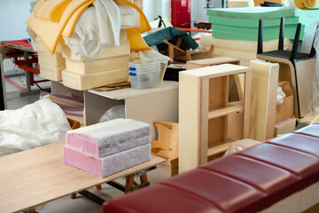 Foam for furniture upholstery in a workshop