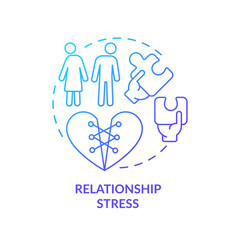 2D thin line gradient icon relationship stress concept, isolated vector, blue illustration representing codependent relationship.