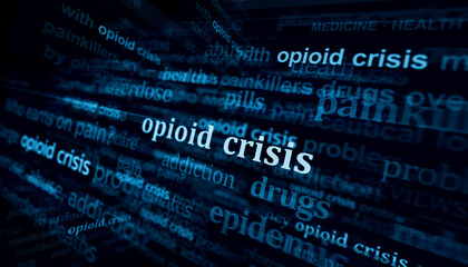 Opioid crisis painkiller epidemic headline titles media 3d illustration