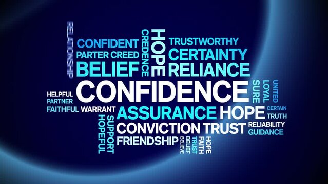 Confidence animated tag word cloud;text design animation kinetic typography seamless loop.