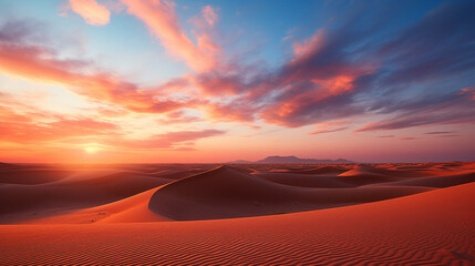 Scenic view of desert against sky during sunset - Generative AI