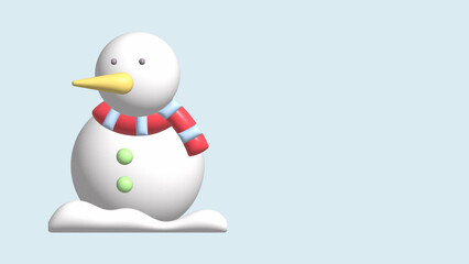 3d cute snowman Illustration of the snowman wearing a red muffler on an empty background