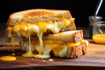 cheese sandwich with gooey cheese dripping down the sides