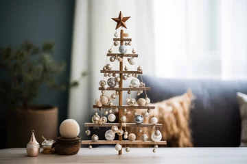 Foto op Plexiglas diy decorations on a small wooden christmas tree © altitudevisual