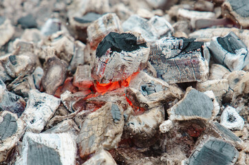 Close-up of burning coals. Background