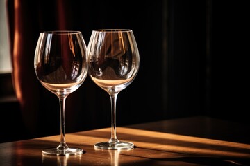 a pair of elegant, empty wine glasses