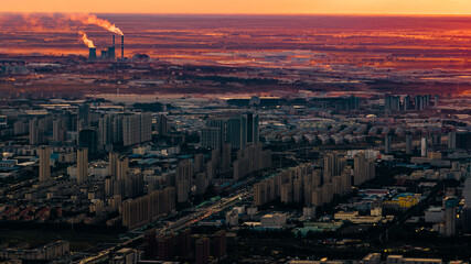 Sunset landscape of southern new town in Changchun, China