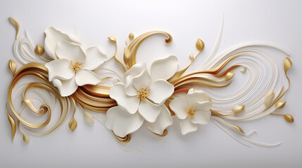 Fototapeta na wymiar White And Gold Wallpaper Of Flowers Background - Generative AI