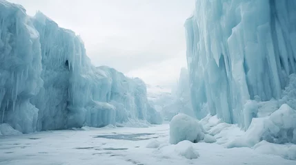Fotobehang Antarctic ice wall, glaciers - Generative AI © seogi