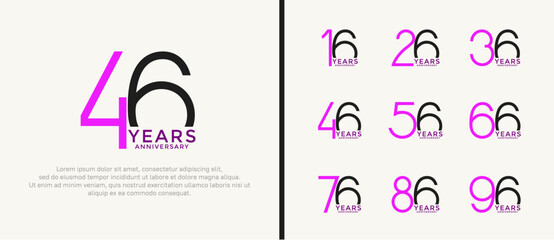 set of anniversary logo purple and black color on white background for celebration moment