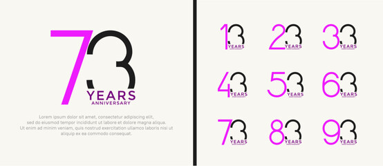 set of anniversary logo purple and black color on white background for celebration moment