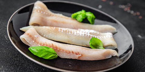 blue whiting fish fillet fresh seafood healthy eating cooking appetizer meal food snack on the table copy space food background rustic top view