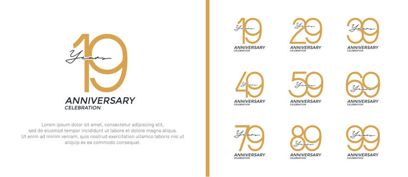set of anniversary logo flat gold and black color on white background for celebration moment