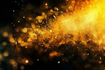 Vibrant, energetic, abstract motion of yellow particles with magical glow and blur effects on an abstract background. Generative AI