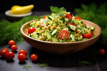 chickpea salad with a tangy lemon dressing in bright light