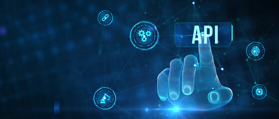 API - Application Programming Interface. Software development tool. Business, modern technology, internet and networking concept. 3d illustration