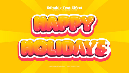 Yellow and orange happy holidays 3d editable text effect - font style