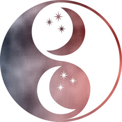yin yang mit Mond in blau rot Folieneffekt mit transparentem Hintergrund  - obrazy, fototapety, plakaty