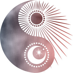 yin yang mit Mond Sonne in blau rot Folieneffekt mit transparentem Hintergrund 