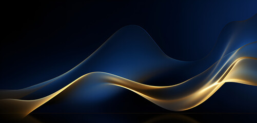 abstract blue wavy background with gold line wave, illustration technology