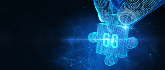The concept of 6G network, high-speed mobile Internet, new generation networks. Business, modern technology, internet and networking concept. 3d illustration