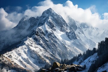 Beautiful winter mountains winter mountains covered with snow against sky. Created with Generative AI
