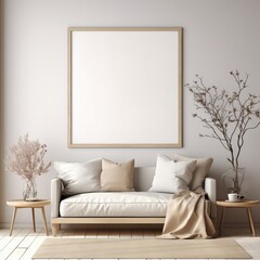 Minimalist Living Room Artist's Frame on Beige Rug