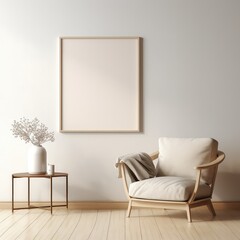 Minimalist Living Room Artist's Frame on Beige Rug