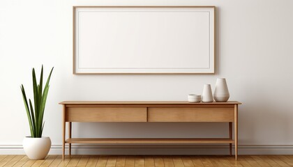 Minimalist Frame and Wooden Console with Silhouette Lighting