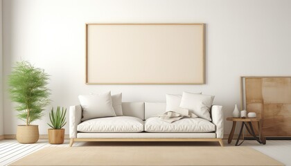 Minimalist Living Room Artist's Frame on Beige Rug