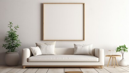 Minimalist Living Room Artist's Frame on Beige Rug